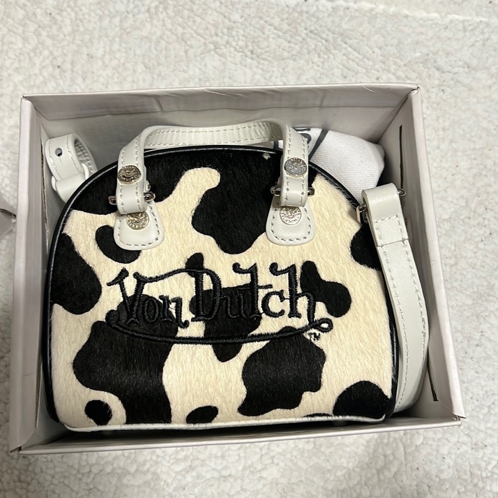 Von Dutch Cow Print Mini Bowling Bag